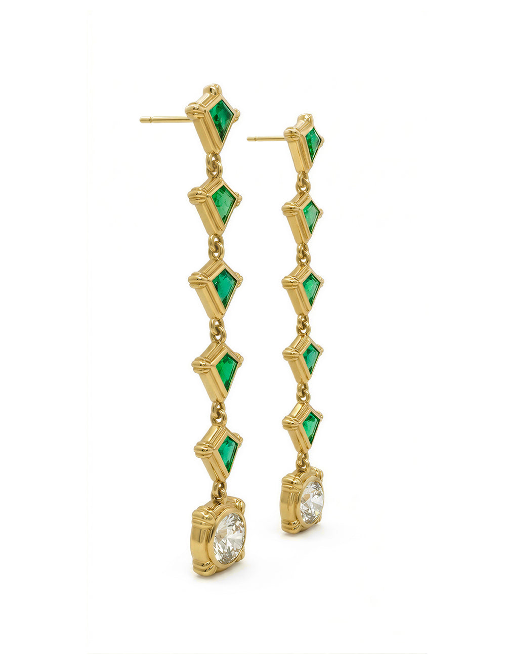 BETSEY EMERALD AND CHAMPAGNE DIAMOND DROP EARRINGS