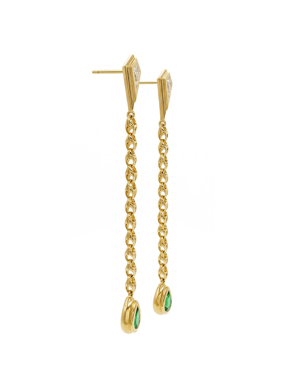DIAMOND AND EMERALD LOTUS DROP EARRINGS
