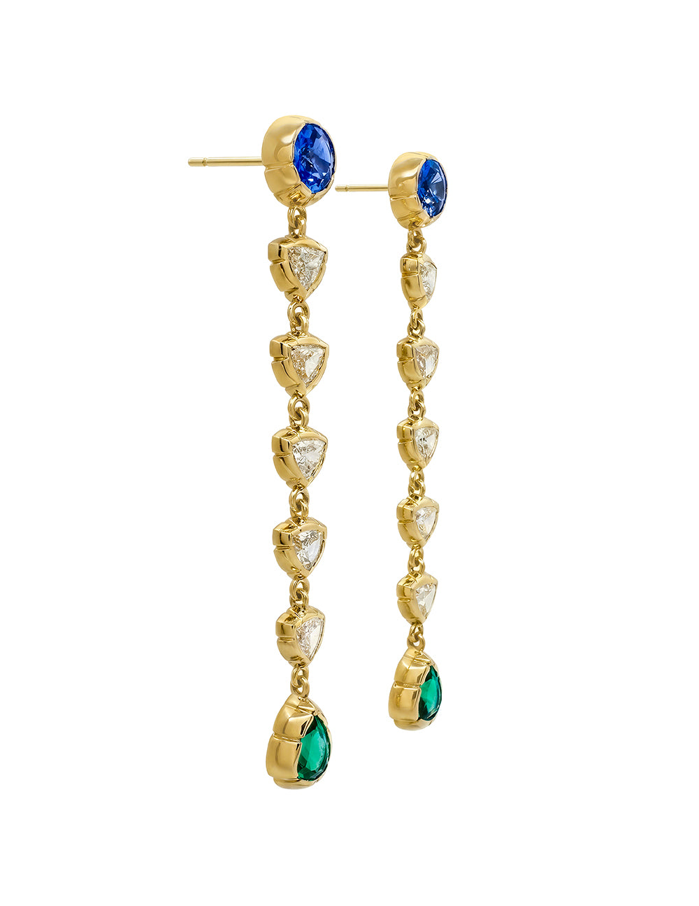 NIKKI DROP EARRINGS WITH BLUE SAPPHIRE, DIAMOND, AND EMERALD