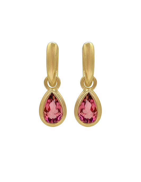 RORY HOOPS WITH PEAR PINK TOURMALINE DROP