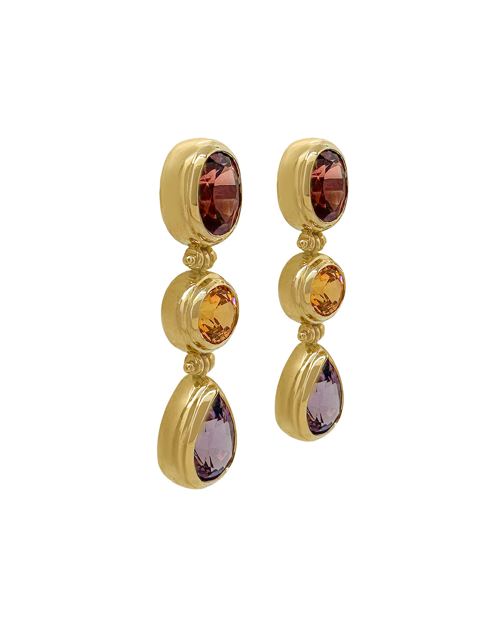 SARARA DROP EARRINGS - IMPERIAL MALAYA GARNET , MANDARIN GARNET, VIOLET SPINEL