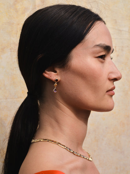 SARARA DROP EARRINGS - IMPERIAL MALAYA GARNET , MANDARIN GARNET, VIOLET SPINEL