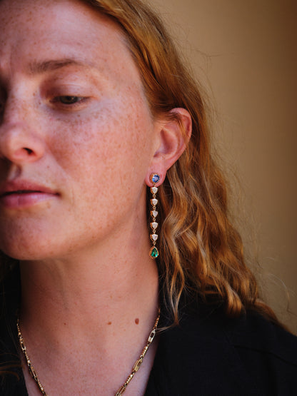 NIKKI DROP EARRINGS WITH BLUE SAPPHIRE, DIAMOND, AND EMERALD