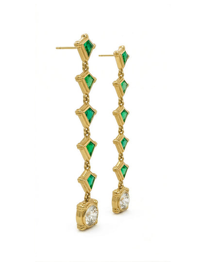 BETSEY EMERALD AND CHAMPAGNE DIAMOND DROP EARRINGS