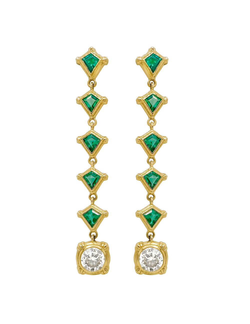 BETSEY EMERALD AND CHAMPAGNE DIAMOND DROP EARRINGS