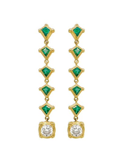 BETSEY EMERALD AND CHAMPAGNE DIAMOND DROP EARRINGS