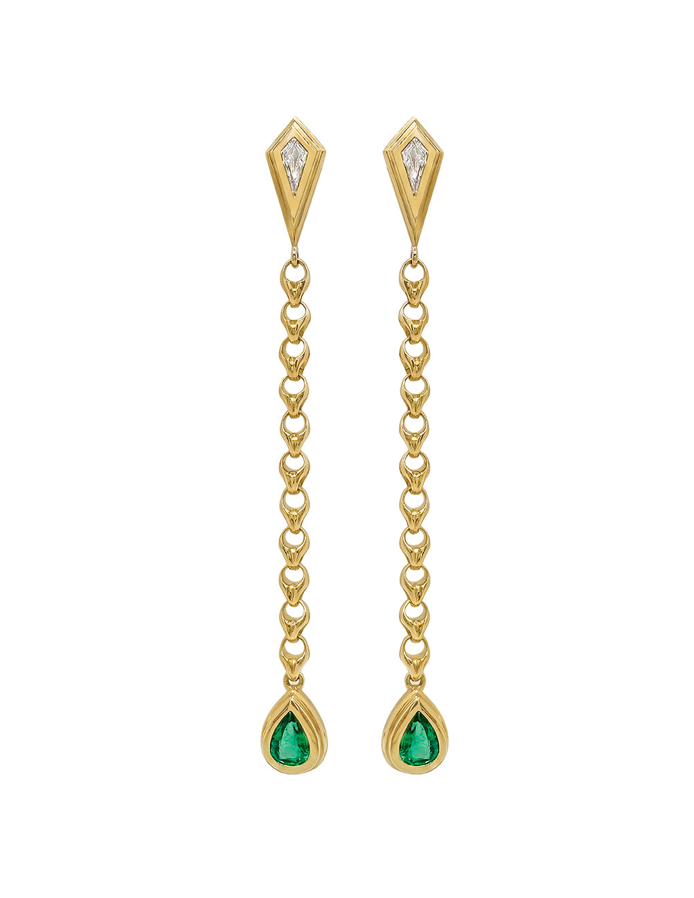 DIAMOND AND EMERALD LOTUS DROP EARRINGS