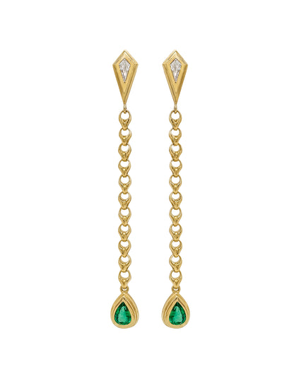 DIAMOND AND EMERALD LOTUS DROP EARRINGS