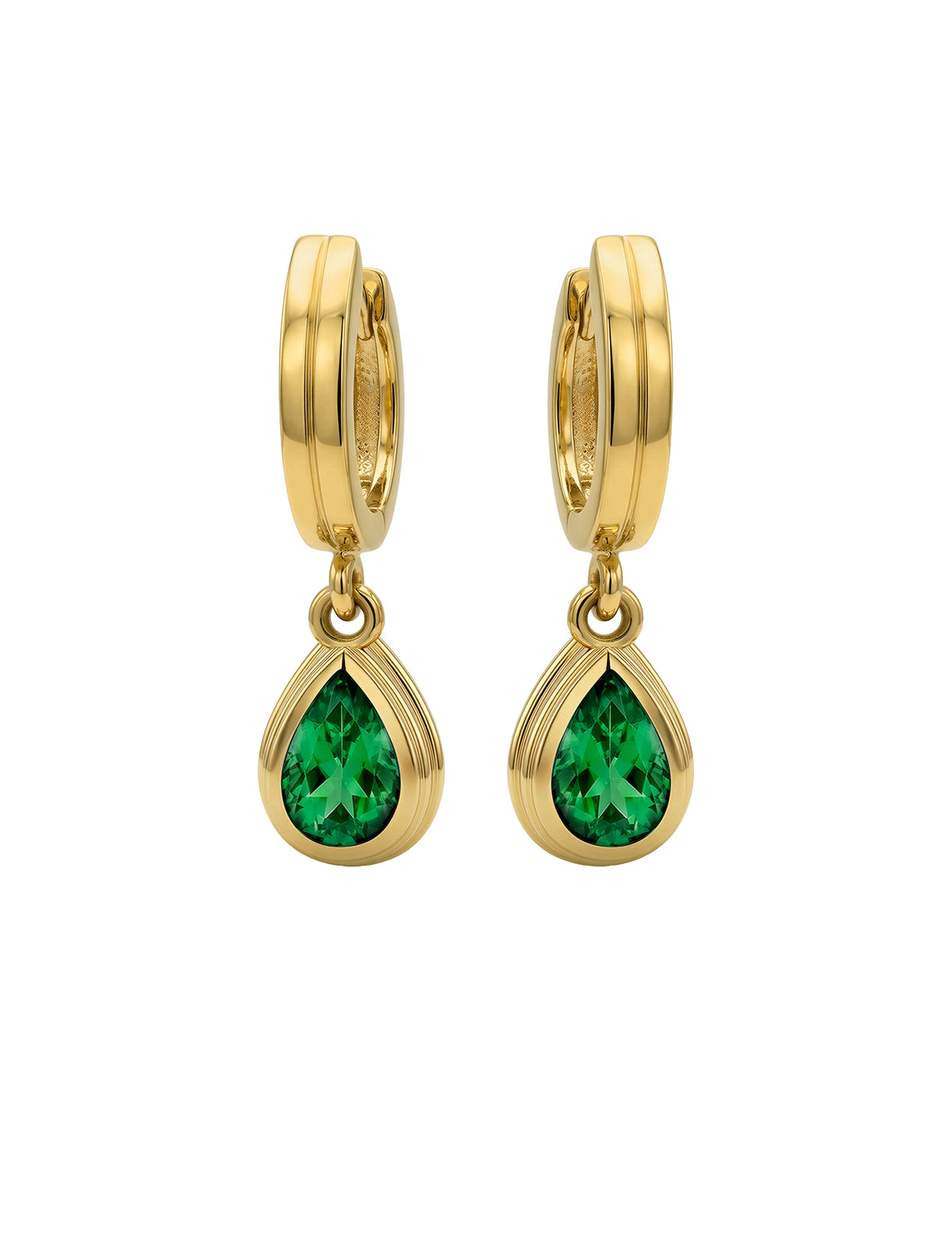 LINCOLN HOOPS WITH EMERALD PEAR DROP