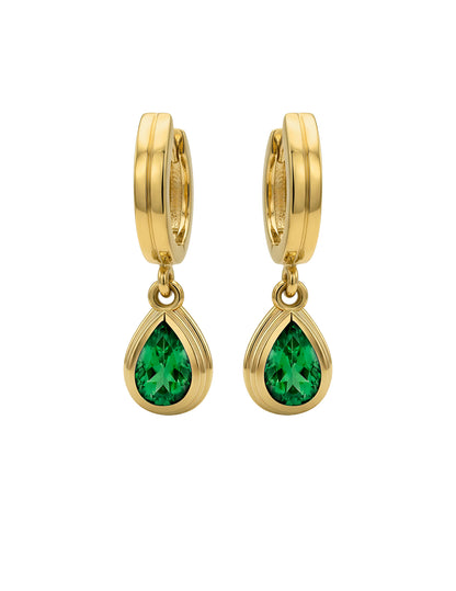 LINCOLN HOOPS WITH EMERALD PEAR DROP
