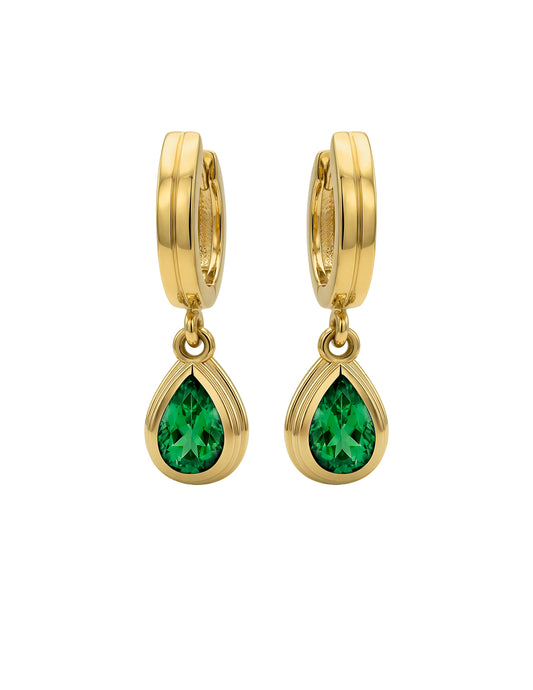 LINCOLN HOOPS WITH EMERALD PEAR DROP