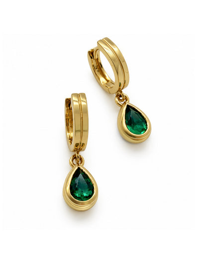 LINCOLN HOOPS WITH EMERALD PEAR DROP