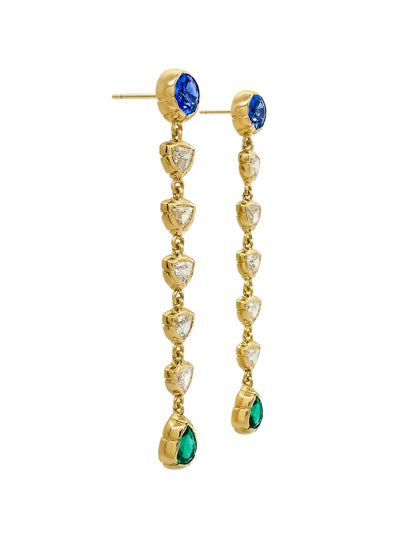 NIKKI DROP EARRINGS WITH BLUE SAPPHIRE, DIAMOND, AND EMERALD
