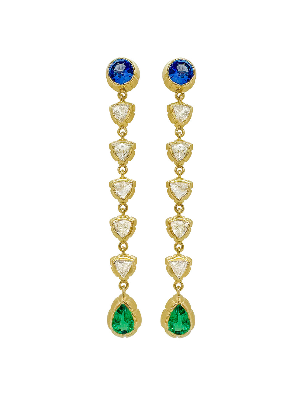 NIKKI DROP EARRINGS WITH BLUE SAPPHIRE, DIAMOND, AND EMERALD