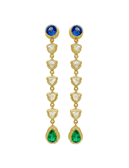 NIKKI DROP EARRINGS WITH BLUE SAPPHIRE, DIAMOND, AND EMERALD