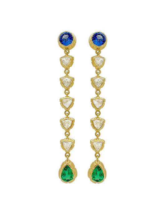 NIKKI DROP EARRINGS WITH BLUE SAPPHIRE, DIAMOND, AND EMERALD