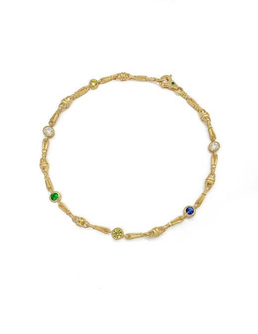 Noah Multi Stone Necklace — Yellow Diamond, Emerald