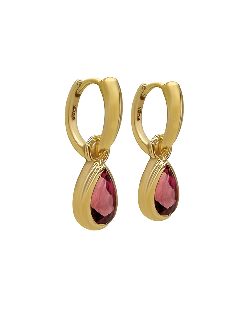 RORY HOOPS WITH PEAR PINK TOURMALINE DROP