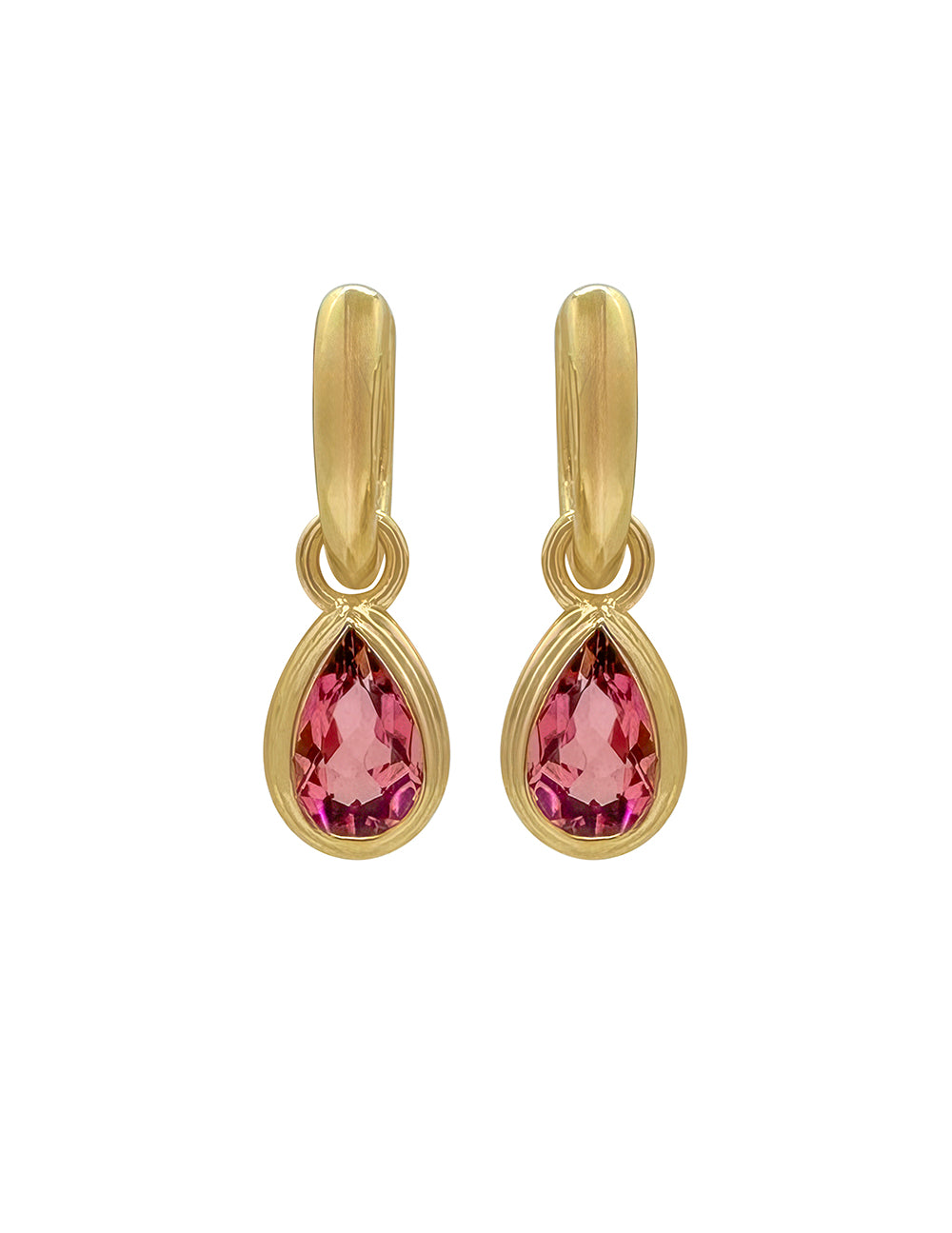 RORY HOOPS WITH PEAR PINK TOURMALINE DROP