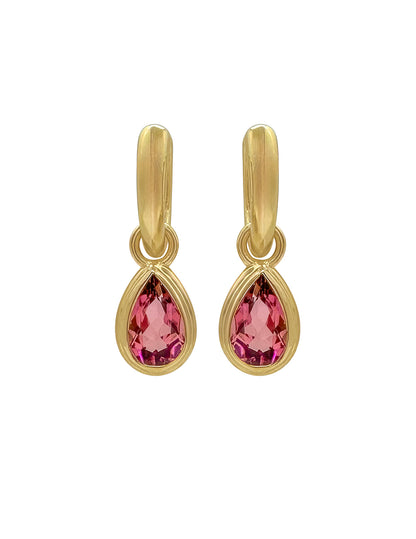 RORY HOOPS WITH PEAR PINK TOURMALINE DROP